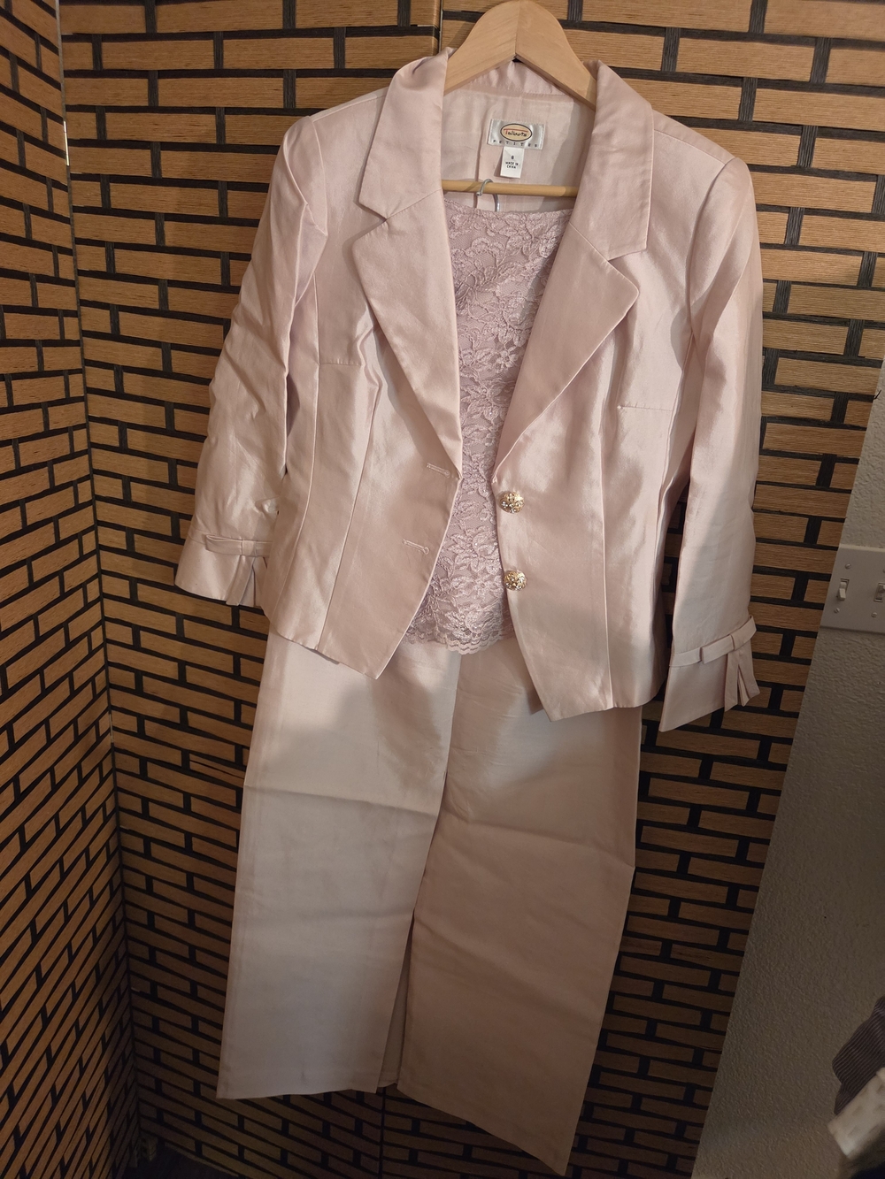 Talbots Petites Silk Cotton Blush Pink 3-Piece Suit Set Skirt Blouse Sequined